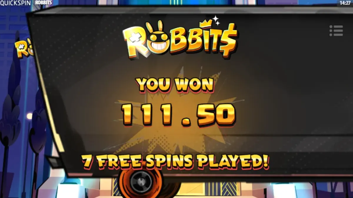 Tampilan antarmuka game slot Robbits di perangkat seluler